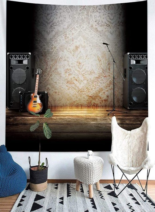 NYMB Music Tapestry Wall Hanging, Vintage Guitar on Wood Stage Wall Tapestry Art for Home Decorations Dorm Decor Living Room Bedroom Bedspread, (80X60in) - Image 2